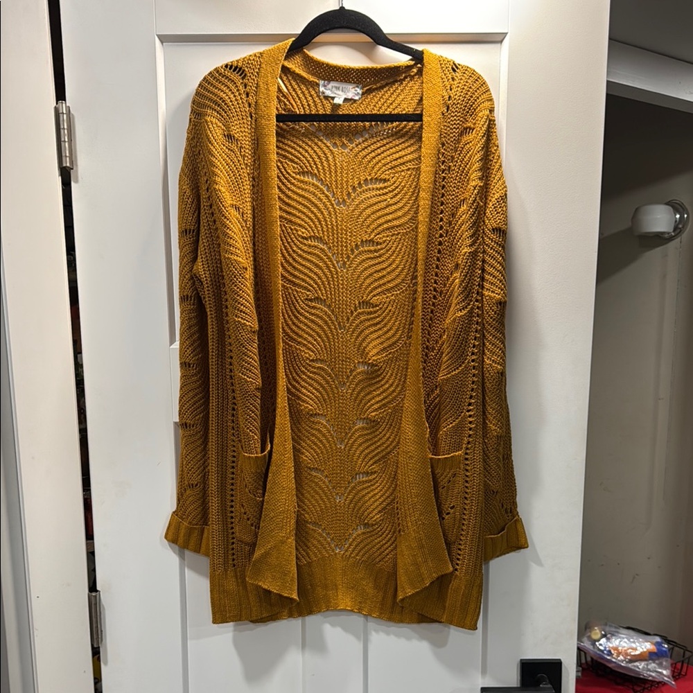Pink Rose Mustard Yellow Cable Knit Cardigan